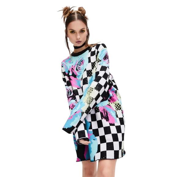 Delia's Sweaters - Delia's by Dolls Kill Dream Drifting Checkered Sweater Sz M